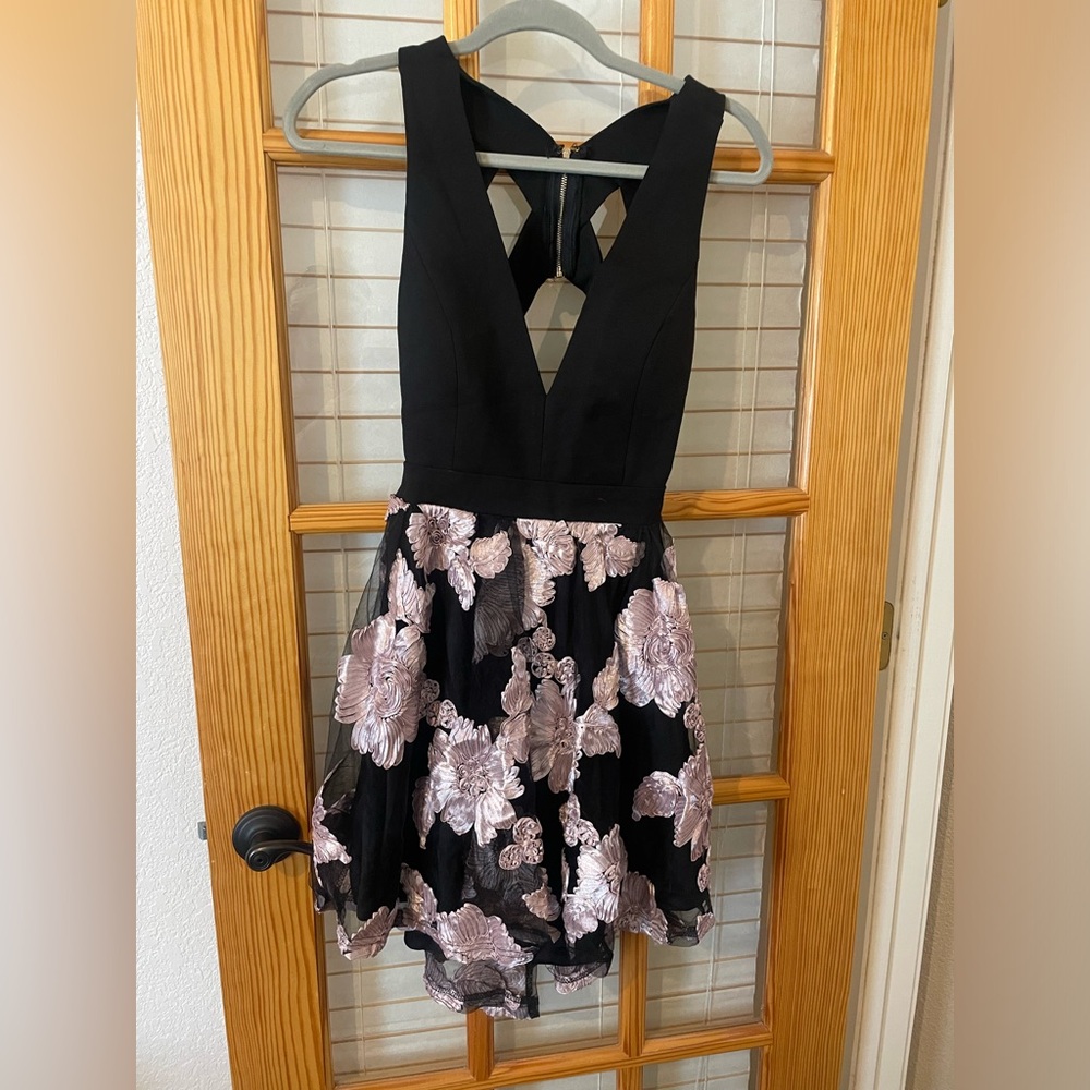Elegant Black and Pink Floral Dress